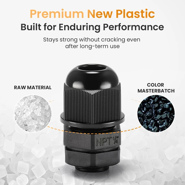 Alt view image 3 of 7 - 50pcs 1/4" NPT Cable Gland Waterproof IP68 Nylon Cable Pass Through Cord Grip Connector Strain Relief Wire Grommet
