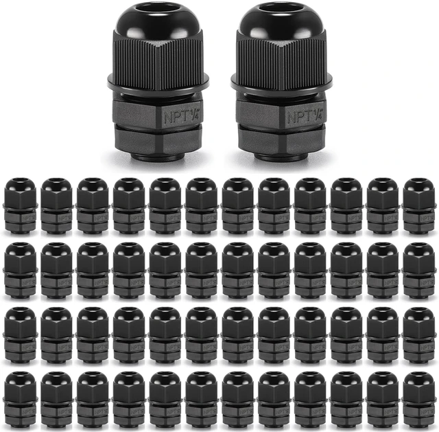 Main image of 50pcs 1/4" NPT Cable Gland Waterproof IP68 Nylon Cable Pass Through Cord Grip Connector Strain Relief Wire Grommet