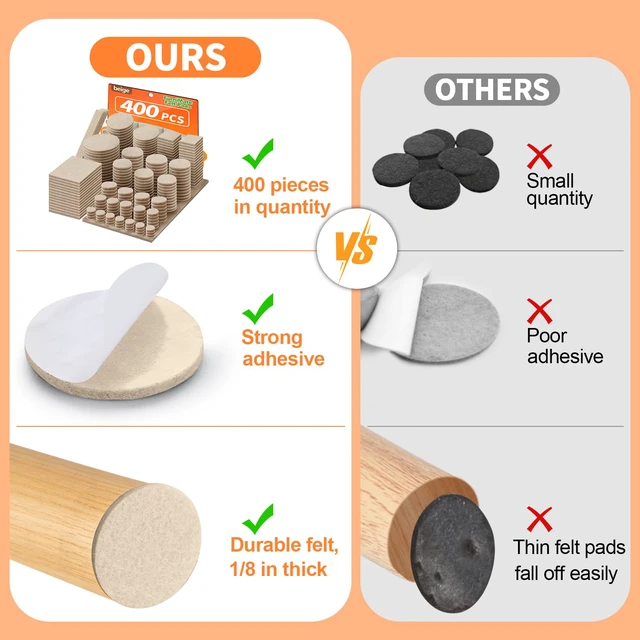 Alt view image 7 of 7 - Felt Furniture Pads 400 Pieces, Furniture Pads for Hardwood Floors Beige Self-adhesive felt pads prevent scratches and noise, ideal for chair legs, suitable for hardwood floors and indoor furniture