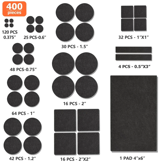 Alt view image 3 of 7 - Felt Furniture Pads 400 Pieces, Furniture Pads for Hardwood Floors Black Self-adhesive felt pads prevent scratches and noise, ideal for chair legs, suitable for hardwood floors and indoor furniture