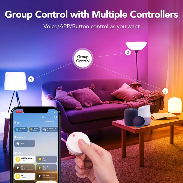 Alt view image 6 of 7 - Matter Smart Light Bulb, A19 RGBTW Color Changing, 4 Pack with Remote 800lm 60W Equivalent Alexa Light Bulbs Works with Alexa/Apple Home/ Google Home/SmartThingsE26 Base 2.4Ghz WiFi led Bulbs