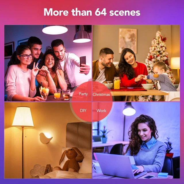Alt view image 7 of 7 - Matter Smart Light Bulb, A19 RGBTW Color Changing, 4 Pack with Remote 800lm 60W Equivalent Alexa Light Bulbs Works with Alexa/Apple Home/ Google Home/SmartThingsE26 Base 2.4Ghz WiFi led Bulbs