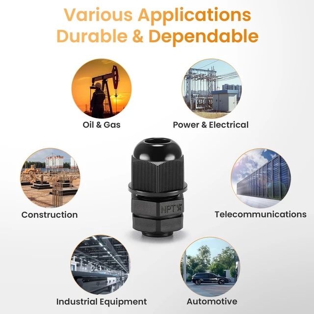 Alt view image 7 of 7 - 50pcs 1/4" NPT Cable Gland Waterproof IP68 Nylon Cable Pass Through Cord Grip Connector Strain Relief Wire Grommet