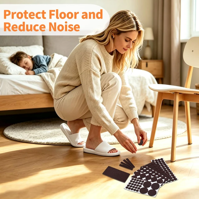 Alt view image 2 of 7 - Felt Furniture Pads 400 Pieces, Furniture Pads for Hardwood Floors Brown Self-adhesive felt pads prevent scratches and noise, ideal for chair legs, suitable for hardwood floors and indoor furniture