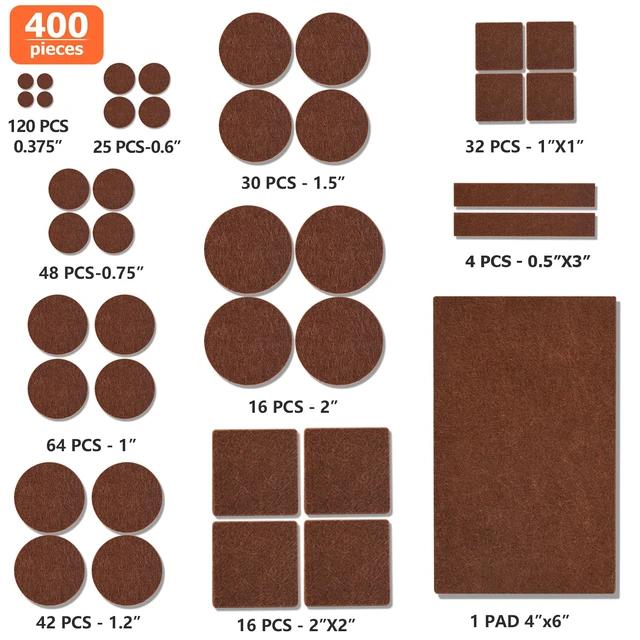 Alt view image 3 of 7 - Felt Furniture Pads 400 Pieces, Furniture Pads for Hardwood Floors Brown Self-adhesive felt pads prevent scratches and noise, ideal for chair legs, suitable for hardwood floors and indoor furniture