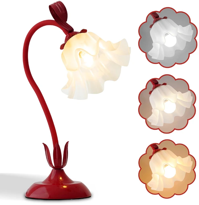 Main image of Flower Table Lamp, LED Reading Light Bedside Vintage Night Light (Red) 3 Colors Modes Kawaii Flower Lamps Decor,Living Room Bedroom Lighting Table Lamps Home Decoration