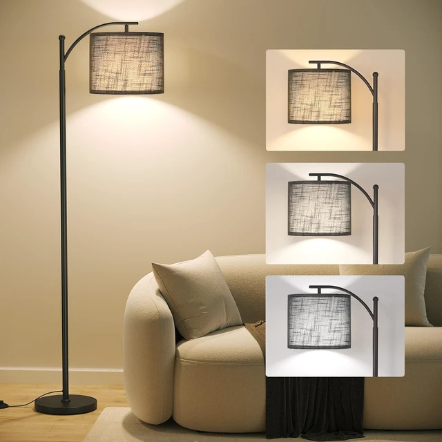 Main image of Arc Floor Lamp, Modern Floor Lamp with 3 Color Temperatures Bulb 12W Metal Standing Lamps with Adjustable Hanging Lampshade, Tall Floor Lamps for Living Room, Bedroom, Office