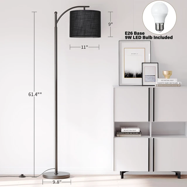 Alt view image 3 of 7 - Arc Floor Lamp, Modern Floor Lamp with 3 Color Temperatures Bulb 12W Metal Standing Lamps with Adjustable Hanging Lampshade, Tall Floor Lamps for Living Room, Bedroom, Office