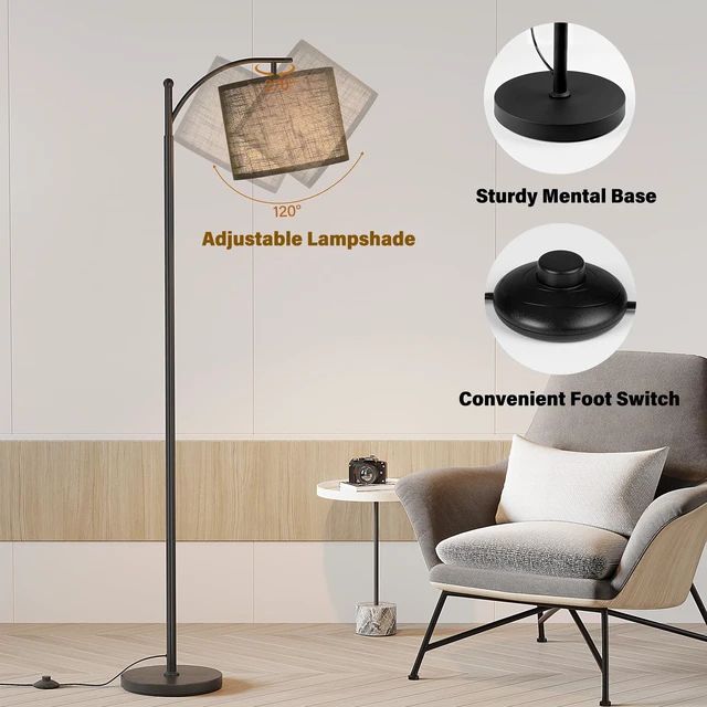 Alt view image 4 of 7 - Arc Floor Lamp, Modern Floor Lamp with 3 Color Temperatures Bulb 12W Metal Standing Lamps with Adjustable Hanging Lampshade, Tall Floor Lamps for Living Room, Bedroom, Office