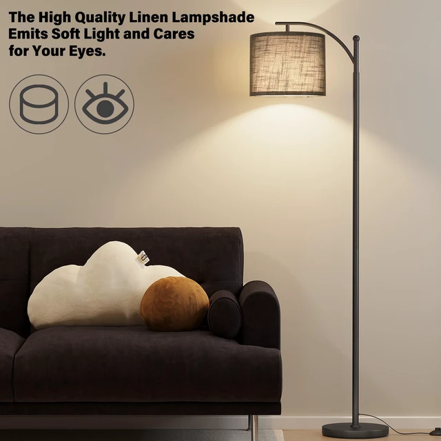 Alt view image 5 of 7 - Arc Floor Lamp, Modern Floor Lamp with 3 Color Temperatures Bulb 12W Metal Standing Lamps with Adjustable Hanging Lampshade, Tall Floor Lamps for Living Room, Bedroom, Office