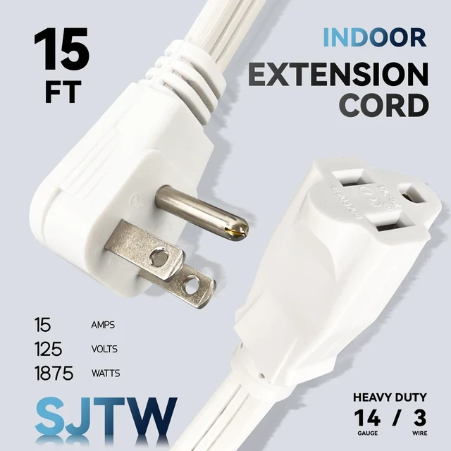 Alt view image 2 of 6 - 15 Ft Heavy Duty Appliance Extension Cord,14 AWG 3-Prong Flat Plug White 14 Gauge, 3 Prong Grounded, For Air Conditioners, Refrigerators, Microwaves, Washing Machines, Indoor Use