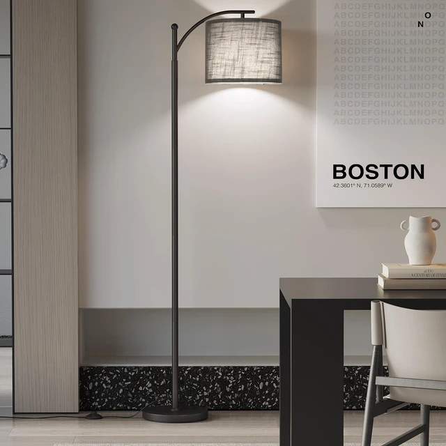 Alt view image 6 of 7 - Arc Floor Lamp, Modern Floor Lamp with 3 Color Temperatures Bulb 12W Metal Standing Lamps with Adjustable Hanging Lampshade, Tall Floor Lamps for Living Room, Bedroom, Office