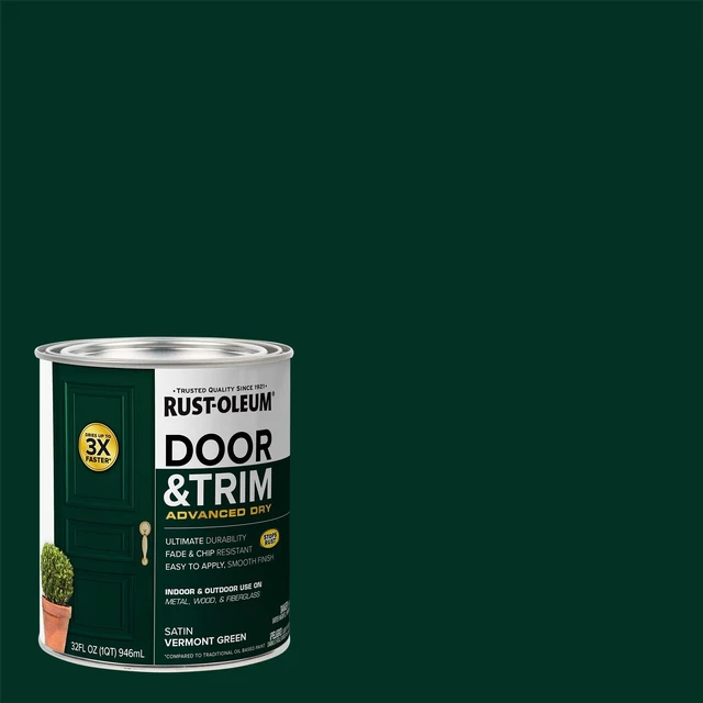 Alt view image 2 of 7 - Stops Rust Door & Trim Paint, Satin Vermont Green Ultimate Durability on Metal, Wood and Fiberglass Durable Chip and Fade Resistance Smooth Finish Indoor and Outdoor