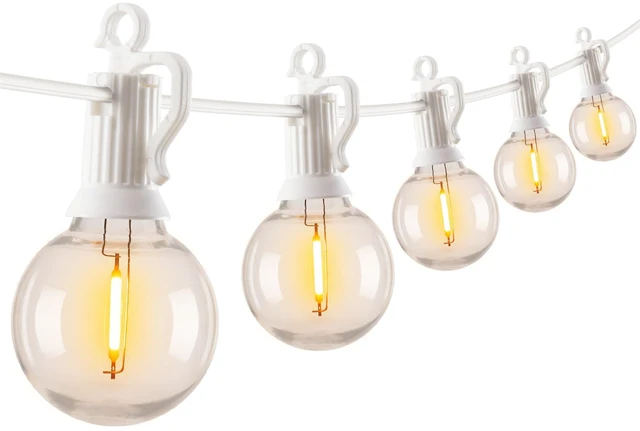 Main image of Outdoor String Lights, 29FT G40 LED IP65 Waterproof Patio Lights 12 Shatterproof Edison Bulbs, Plug-In, Dimmable, Connectable, Hanging Light for Backyard Porch Party Decorative, White Wire