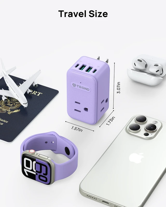 Alt view image 7 of 7 - Multi Plug Wall Outlet, 3 AC Outlet Extender with 360 Rotating Plug Small Wall Adapter with 2 PD 20W USB C, Cute and Durable for Purple Lovers, Goes with All Scenes Purple Vibe