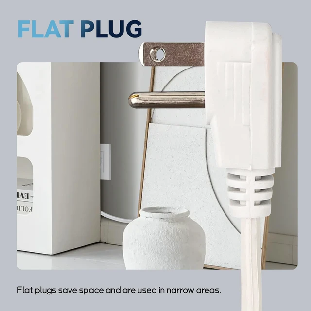 Alt view image 3 of 6 - 15 Ft Heavy Duty Appliance Extension Cord,14 AWG 3-Prong Flat Plug White 14 Gauge, 3 Prong Grounded, For Air Conditioners, Refrigerators, Microwaves, Washing Machines, Indoor Use
