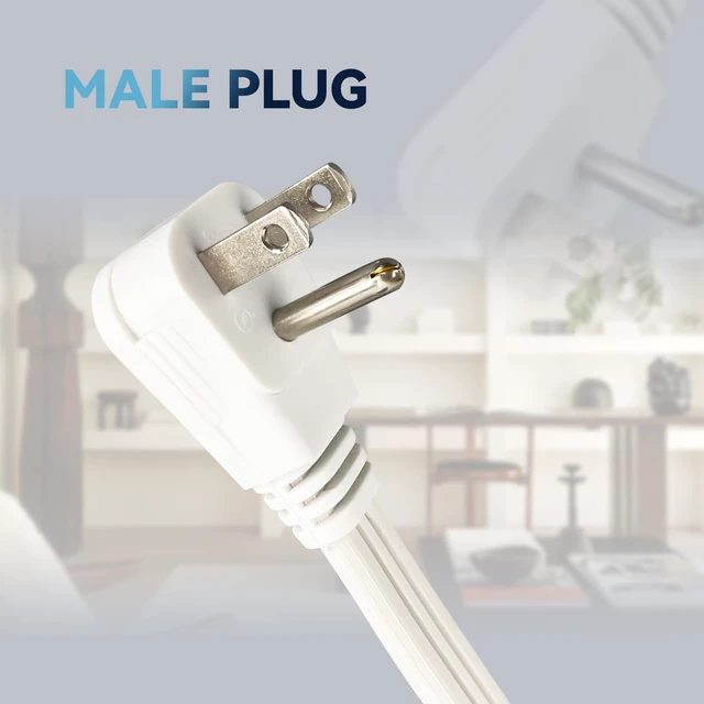 Alt view image 4 of 6 - 15 Ft Heavy Duty Appliance Extension Cord,14 AWG 3-Prong Flat Plug White 14 Gauge, 3 Prong Grounded, For Air Conditioners, Refrigerators, Microwaves, Washing Machines, Indoor Use