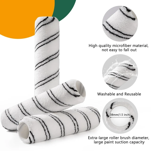 Alt view image 4 of 6 - Microfiber Paint Roller 9 Inch, 3/8 Inch Nap, 40 Pack 9 Inch Microfiber Paint Roller Covers, Large Replacement Covers for Wall Painting and Paint Roller Kit