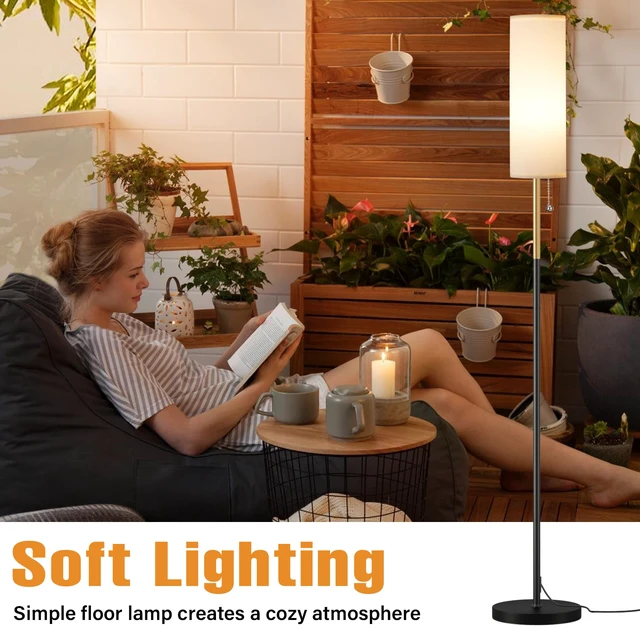 Alt view image 4 of 7 - 64" Floor Lamp with Bulb & Lampshade & Chain Switch, Black & Gold 3 Color Temperature,9W LED bulb,Minimalist Floor Lamp,Tall Pole Lamps,Living Room,Bedrooms,for Study,Office