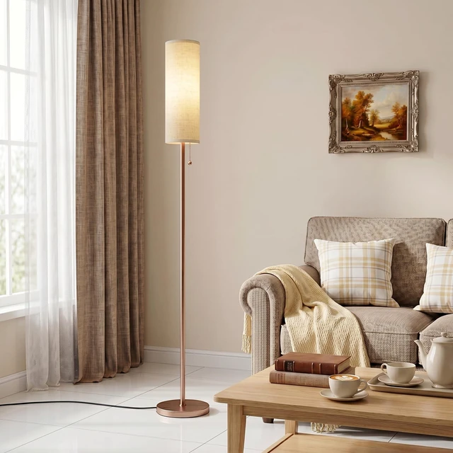 Main image of 64" Floor Lamp with Bulb & Lampshade & Chain Switch, Beige & Brown 3 Color Temperature,9W LED bulb,Minimalist Floor Lamp,Tall Pole Lamps,Living Room,Bedrooms,for Study,Office