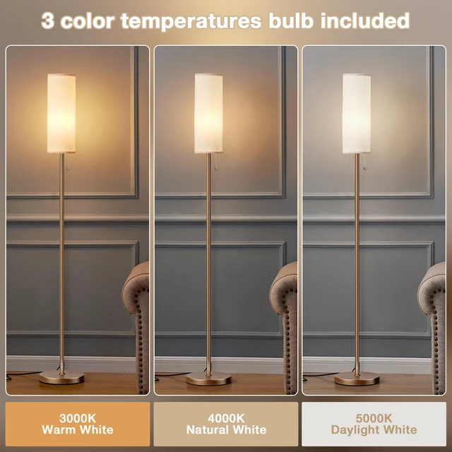 Alt view image 3 of 7 - 64" Floor Lamp with Bulb & Lampshade & Chain Switch, Beige & Brown 3 Color Temperature,9W LED bulb,Minimalist Floor Lamp,Tall Pole Lamps,Living Room,Bedrooms,for Study,Office