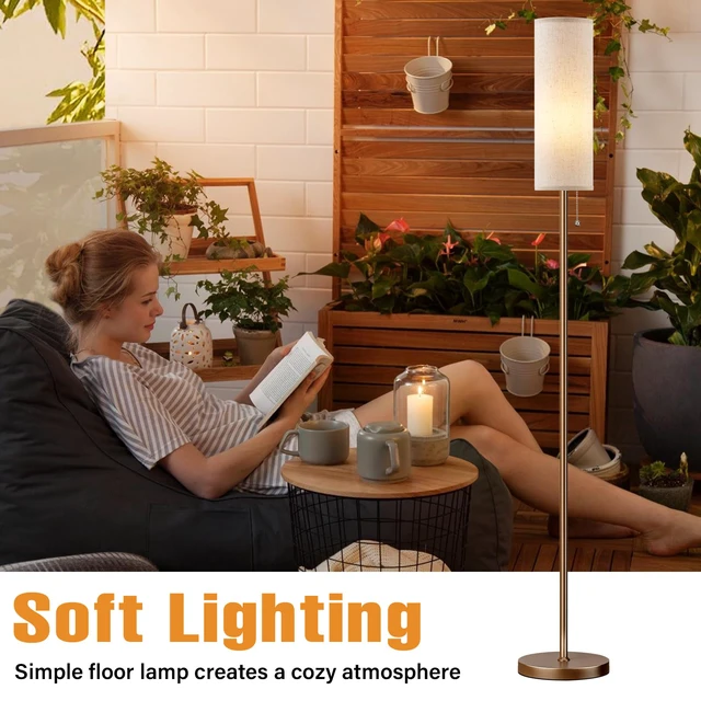 Alt view image 4 of 7 - 64" Floor Lamp with Bulb & Lampshade & Chain Switch, Beige & Brown 3 Color Temperature,9W LED bulb,Minimalist Floor Lamp,Tall Pole Lamps,Living Room,Bedrooms,for Study,Office