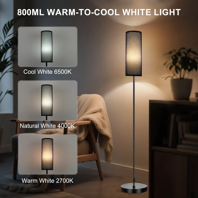 Alt view image 3 of 7 - Floor Lamp, 9W 800LM Smart Bulb, Tall Corner Lamp, Black Shade Music Sync Light, App & Remote Control, Color Changing Ambient Lighting Standing Lamp for Bedroom Game Christmas Home Decor