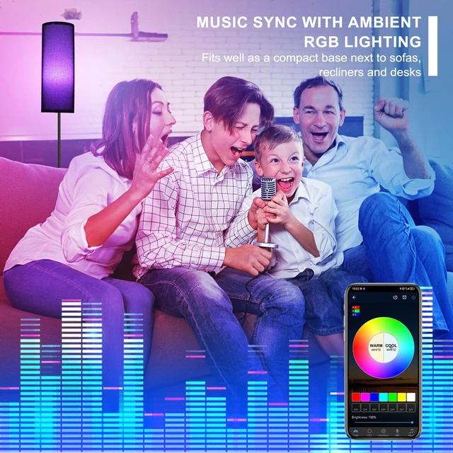 Alt view image 5 of 7 - Floor Lamp, 9W 800LM Smart Bulb, Tall Corner Lamp, Black Shade Music Sync Light, App & Remote Control, Color Changing Ambient Lighting Standing Lamp for Bedroom Game Christmas Home Decor