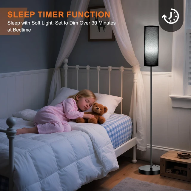 Alt view image 6 of 7 - Floor Lamp, 9W 800LM Smart Bulb, Tall Corner Lamp, Black Shade Music Sync Light, App & Remote Control, Color Changing Ambient Lighting Standing Lamp for Bedroom Game Christmas Home Decor