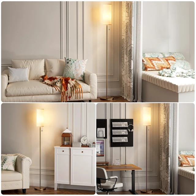 Alt view image 7 of 7 - 64" Floor Lamp with Bulb & Lampshade & Chain Switch, Beige & Brown 3 Color Temperature,9W LED bulb,Minimalist Floor Lamp,Tall Pole Lamps,Living Room,Bedrooms,for Study,Office