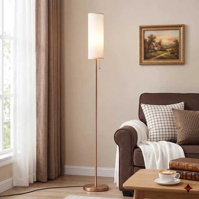 Main image of 64" Floor Lamp with Bulb & Lampshade & Chain Switch, White & Brown 3 Color Temperature,9W LED bulb,Minimalist Floor Lamp,Tall Pole Lamps,Living Room,Bedrooms,for Study,Office