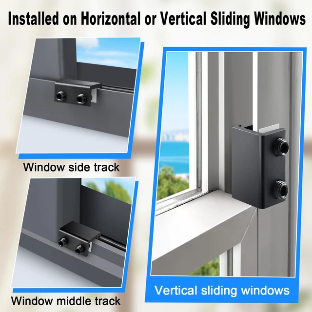 Alt view image 3 of 7 - Sliding Window Locks with Key6 Sets for Horizontal Vertica Window Window Locks, Aluminum Stops, Sturdy Long-Lasting, Lock Closed or Ajar for Safe Ventilation Protecting Family & Pets