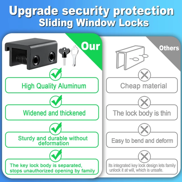 Alt view image 5 of 7 - Sliding Window Locks with Key6 Sets for Horizontal Vertica Window Window Locks, Aluminum Stops, Sturdy Long-Lasting, Lock Closed or Ajar for Safe Ventilation Protecting Family & Pets