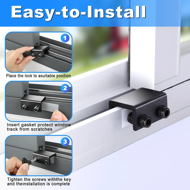 Alt view image 6 of 7 - Sliding Window Locks with Key6 Sets for Horizontal Vertica Window Window Locks, Aluminum Stops, Sturdy Long-Lasting, Lock Closed or Ajar for Safe Ventilation Protecting Family & Pets