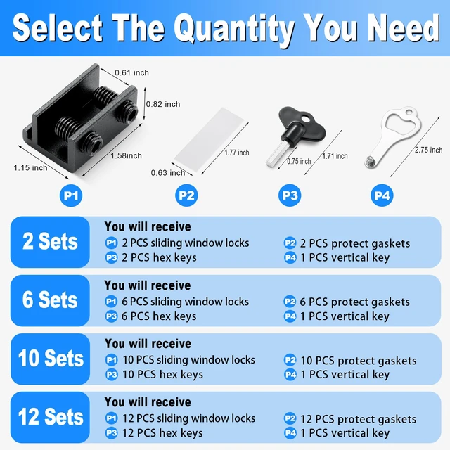 Alt view image 7 of 7 - Sliding Window Locks with Key6 Sets for Horizontal Vertica Window Window Locks, Aluminum Stops, Sturdy Long-Lasting, Lock Closed or Ajar for Safe Ventilation Protecting Family & Pets