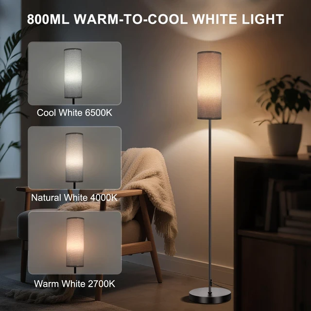 Alt view image 3 of 7 - Floor Lamp, 9W 800LM Smart Bulb, Tall Corner Lamp, Gray Shade Music Sync Light, App & Remote Control, Color Changing Ambient Lighting Standing Lamp for Bedroom Game Christmas Home Decor