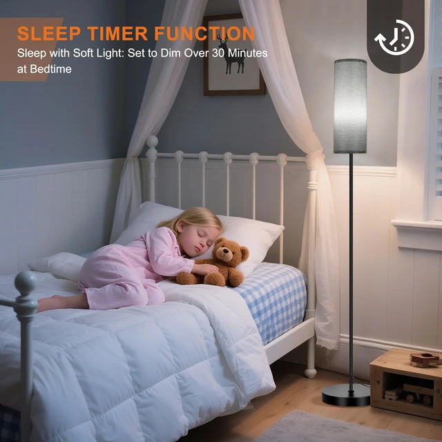 Alt view image 6 of 7 - Floor Lamp, 9W 800LM Smart Bulb, Tall Corner Lamp, Gray Shade Music Sync Light, App & Remote Control, Color Changing Ambient Lighting Standing Lamp for Bedroom Game Christmas Home Decor