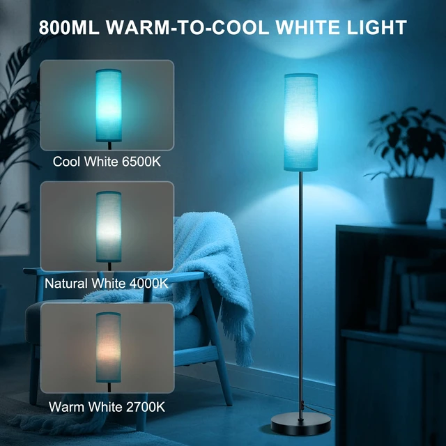 Alt view image 3 of 7 - Floor Lamp, 9W 800LM Smart Bulb, Tall Lamp, Turquoise Shade Music Sync, App& Remote Control, Color Changing Ambient Lighting Standing Lamp for Living Room Bedroom Corner Game Home Decor