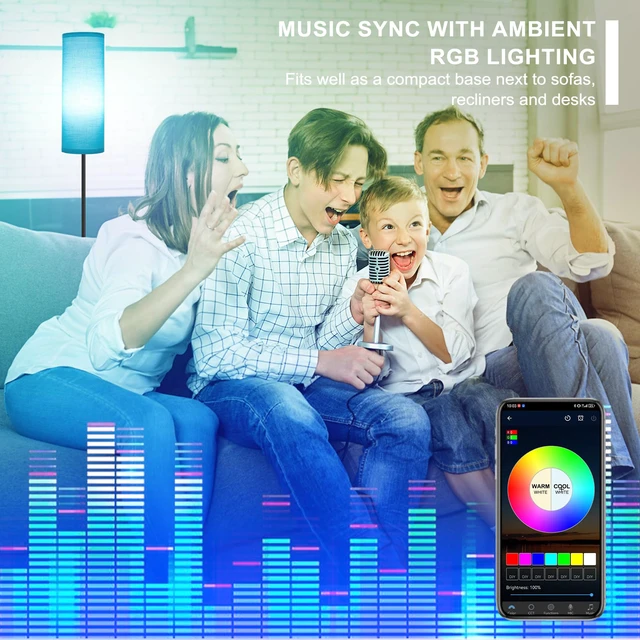 Alt view image 4 of 7 - Floor Lamp, 9W 800LM Smart Bulb, Tall Lamp, Turquoise Shade Music Sync, App& Remote Control, Color Changing Ambient Lighting Standing Lamp for Living Room Bedroom Corner Game Home Decor