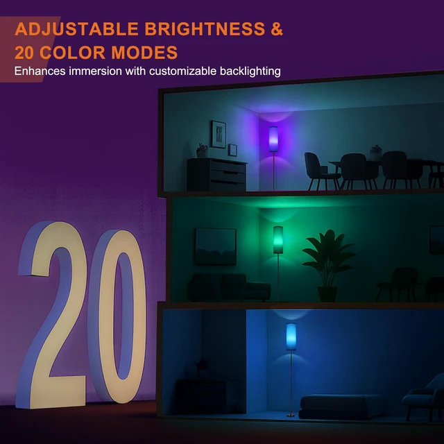 Alt view image 5 of 7 - Floor Lamp, 9W 800LM Smart Bulb, Tall Lamp, Turquoise Shade Music Sync, App& Remote Control, Color Changing Ambient Lighting Standing Lamp for Living Room Bedroom Corner Game Home Decor