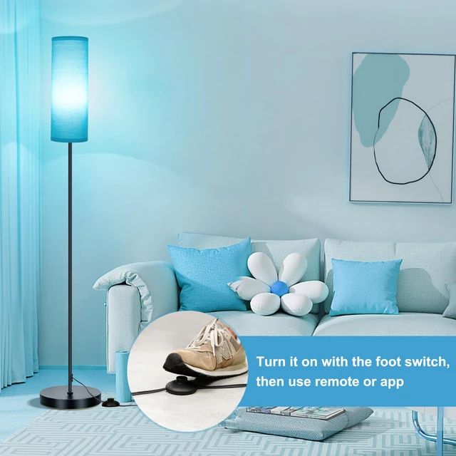 Alt view image 7 of 7 - Floor Lamp, 9W 800LM Smart Bulb, Tall Lamp, Turquoise Shade Music Sync, App& Remote Control, Color Changing Ambient Lighting Standing Lamp for Living Room Bedroom Corner Game Home Decor