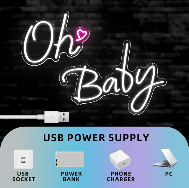 Alt view image 3 of 4 - Oh Baby Neon Sign LED Light up Sign for Backdrop Decor 37.7x15.7inch Gender Reveal,Bedroom Wall Decor White