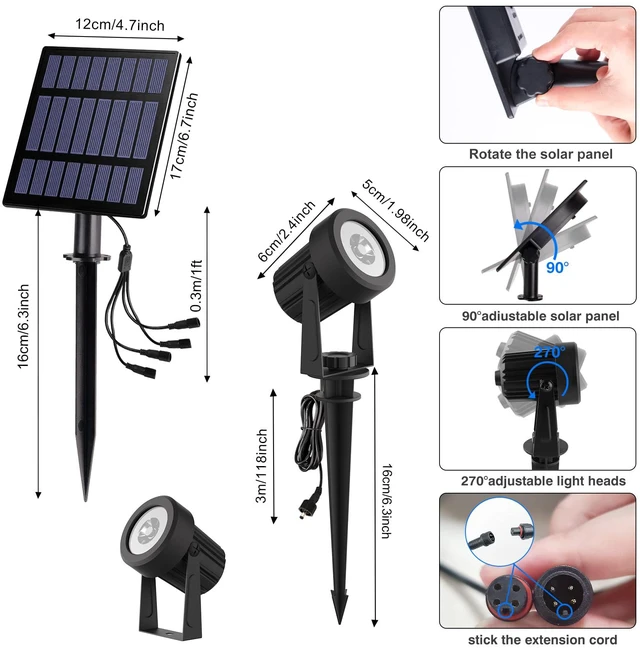 Alt view image 6 of 7 - Solar Christmas Spotlight Outdoor Warm White 3000K Auto On/Off for Garden Flag Tree Patio Yard Driveway Pathway Halloween