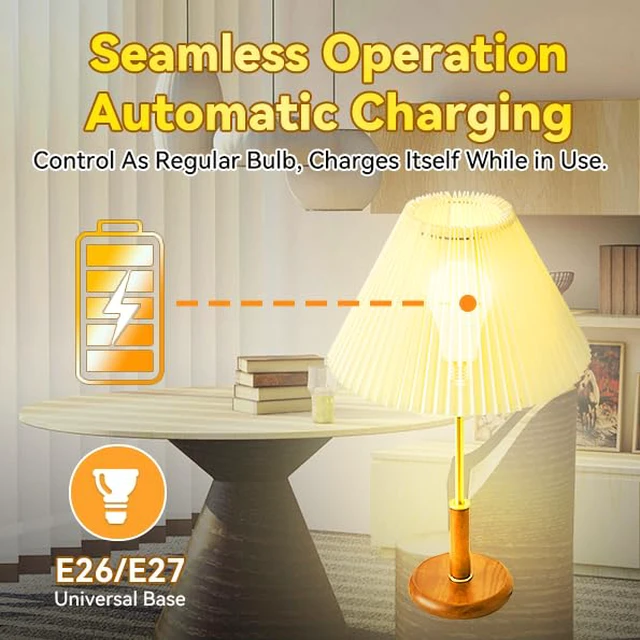 Alt view image 6 of 7 - Emergency-Rechargeable-Light-Bulb, Stay Lights Up When Power Failure, 15W 80W Equivalent LED Light Bulbs for Home, Camping, Tent (Soft White, 4 Pack 2600mAh)