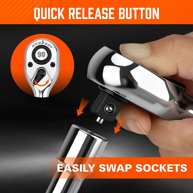 Alt view image 5 of 7 - 3 Piece 90T Stubby Ratchet Handle Set, 1/4" 3/8" 1/2" Drive Mini Socket Wrench, Compact Reversible Ratchets for Tight Spaces, Car & Home Repair, DIY, Mechanic Tool