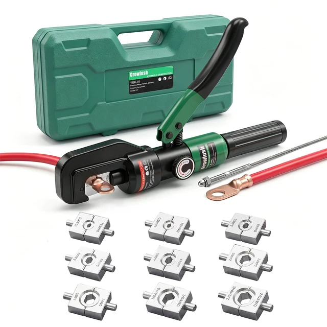 Main image of Hydraulic Crimping Tool, 2/0 Battery Cable Crimper, 10T Hydraulic Crimper for US AWG Size 12-2/0 Gauge Stranded (9 Sets of US Standard Crimping Dies: 12, 10, 8, 6, 4, 2, 1, 0, and 00AWG)