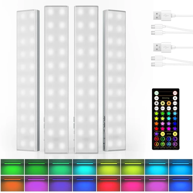 Main image of 80RGB Under Cabinet Lighting, Shelf Lights, Led Light Bar Rechargeable, Wireless, Battery Powered, Ambient Lighting, Magnetic, Color Changing, Memory Function, 4Pack