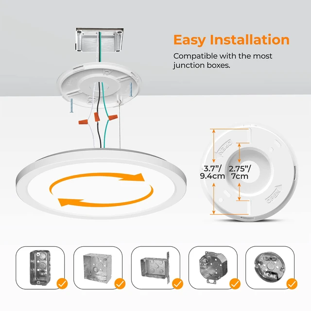 Alt view image 7 of 7 - LED Flush Mount Ceiling Light, 9 Inch 18W 3000K/4000K/5000K Hardwire Light Fixture, Ultra Thin Round White Lamp for Kitchen Porch Bedroom Hallway Stairwell Basement, Non-dimmable 2 Pack