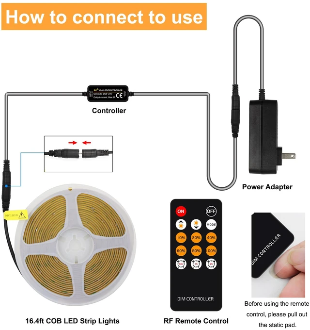 Alt view image 5 of 6 - COB LED Strip Light Warm White, High Bright LED Lights with 2400LEDs, RF Remote and UL Power Supply, 2700K Dimmable LED Rope Lights for Mirror, Bedroom, Kitchen, DIY Home Decoration