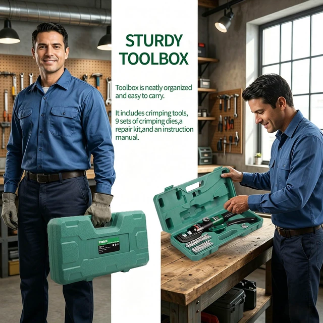 Alt view image 7 of 7 - Hydraulic Crimping Tool, 2/0 Battery Cable Crimper, 10T Hydraulic Crimper for US AWG Size 12-2/0 Gauge Stranded (9 Sets of US Standard Crimping Dies: 12, 10, 8, 6, 4, 2, 1, 0, and 00AWG)